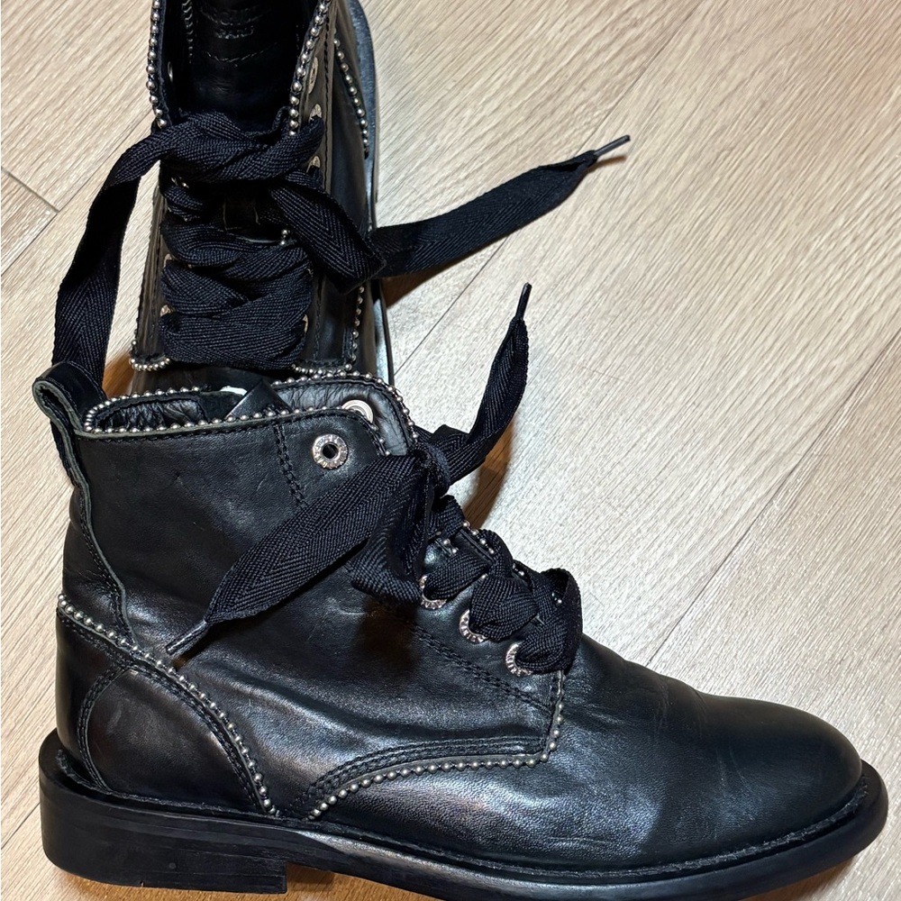 Black Leather Lace-Up Boots